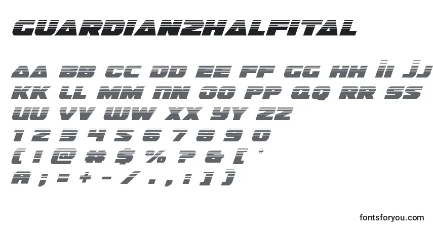 A fonte Guardian2halfital (128680) – alfabeto, números, caracteres especiais