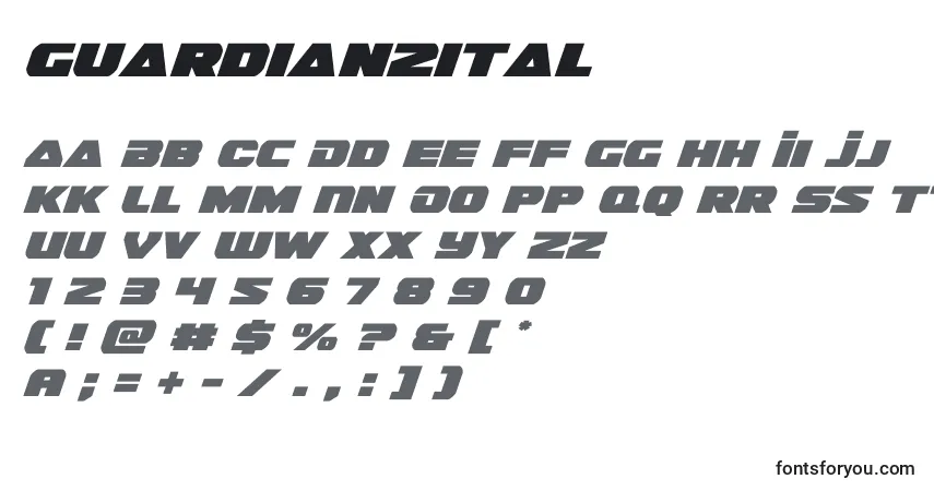 Schriftart Guardian2ital (128681) – Alphabet, Zahlen, spezielle Symbole