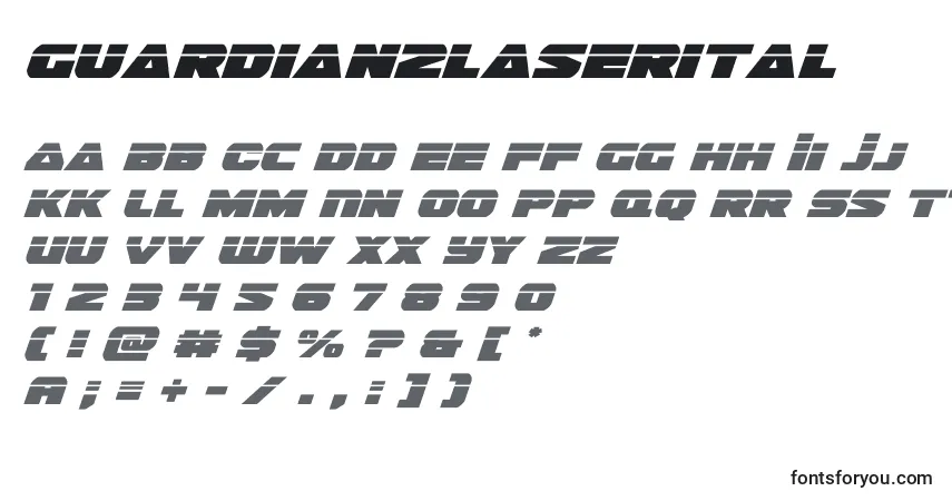 A fonte Guardian2laserital (128685) – alfabeto, números, caracteres especiais