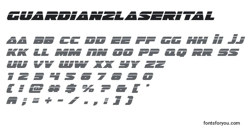 A fonte Guardian2laserital (128686) – alfabeto, números, caracteres especiais