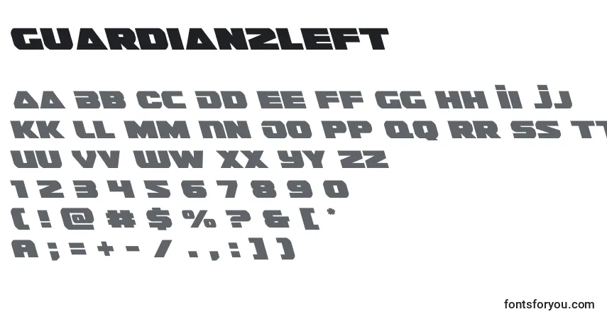 Шрифт Guardian2left (128687) – алфавит, цифры, специальные символы