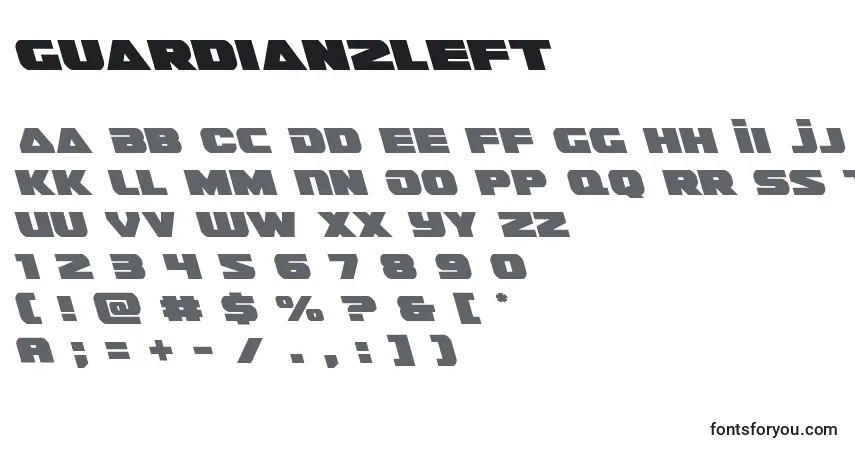 Шрифт Guardian2left (128688) – алфавит, цифры, специальные символы
