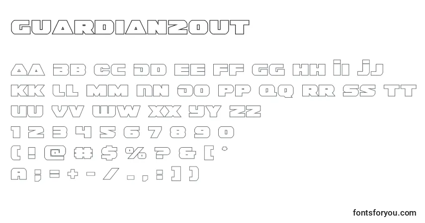 Schriftart Guardian2out (128689) – Alphabet, Zahlen, spezielle Symbole