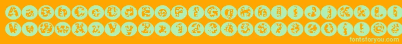 Swisscheesecircles-fontti – vihreät fontit oranssilla taustalla