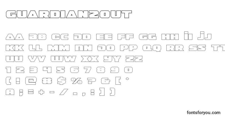Schriftart Guardian2out (128690) – Alphabet, Zahlen, spezielle Symbole