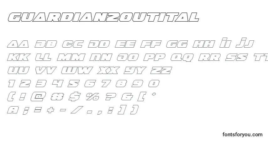 Czcionka Guardian2outital (128692) – alfabet, cyfry, specjalne znaki