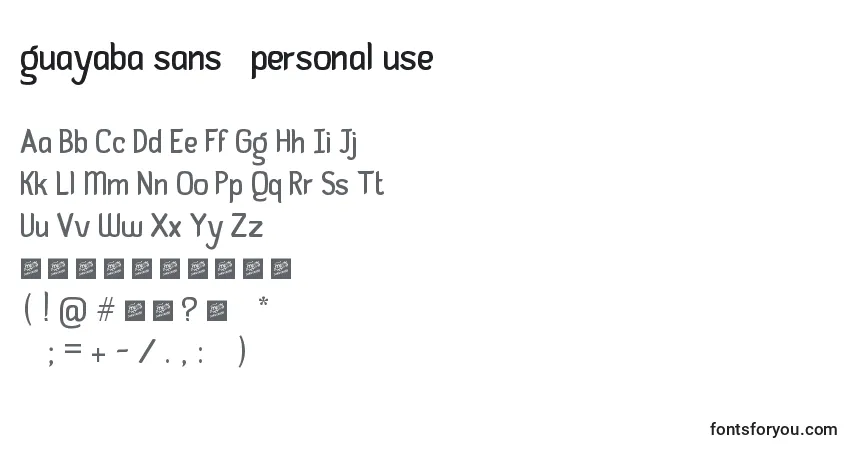 A fonte Guayaba sans   personal use – alfabeto, números, caracteres especiais