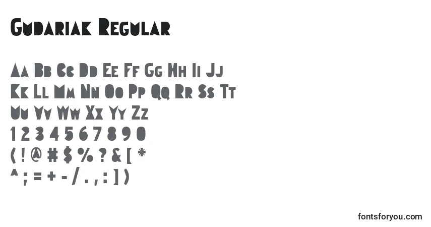 Schriftart Gudariak Regular – Alphabet, Zahlen, spezielle Symbole