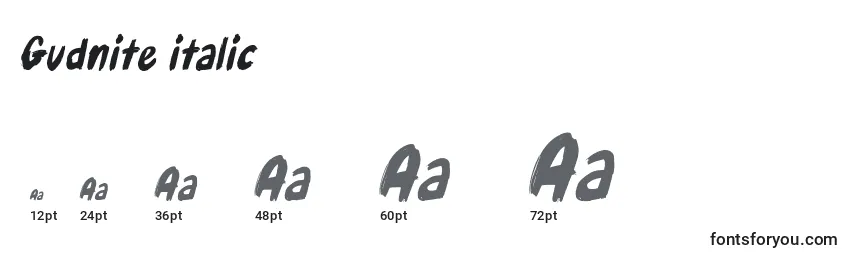 Размеры шрифта Gudnite italic