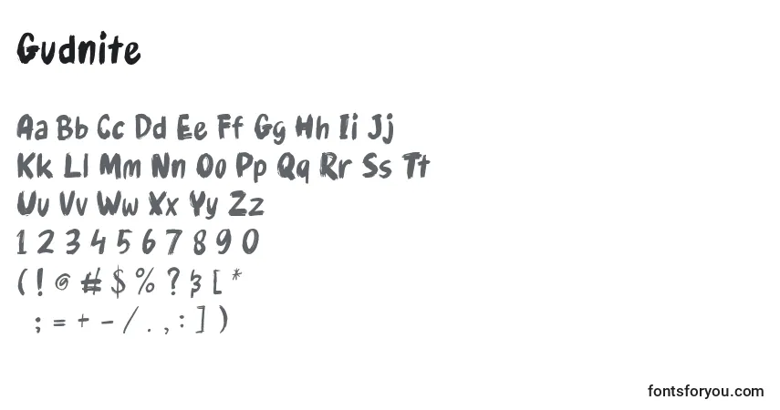 Czcionka Gudnite – alfabet, cyfry, specjalne znaki