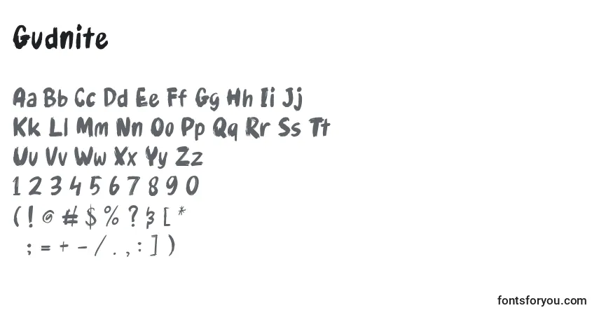 A fonte Gudnite (128704) – alfabeto, números, caracteres especiais