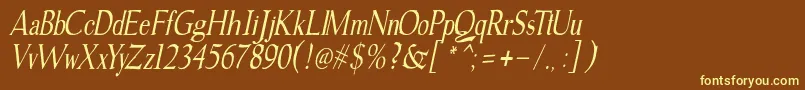gudvayne italic-fontti – keltaiset fontit ruskealla taustalla