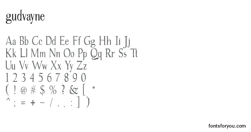 A fonte Gudvayne – alfabeto, números, caracteres especiais