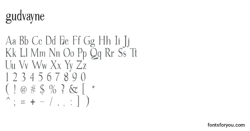 A fonte Gudvayne (128708) – alfabeto, números, caracteres especiais