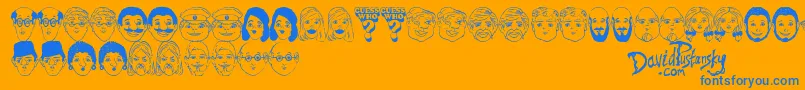 Czcionka Guess Who – niebieskie czcionki na pomarańczowym tle