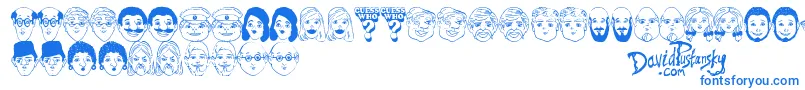 Fonte Guess Who – fontes azuis em um fundo branco