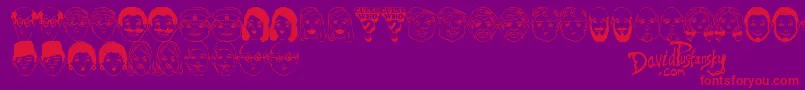 Guess Who-Schriftart – Rote Schriften auf violettem Hintergrund