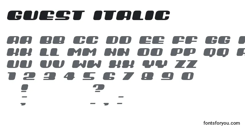 A fonte Guest Italic – alfabeto, números, caracteres especiais