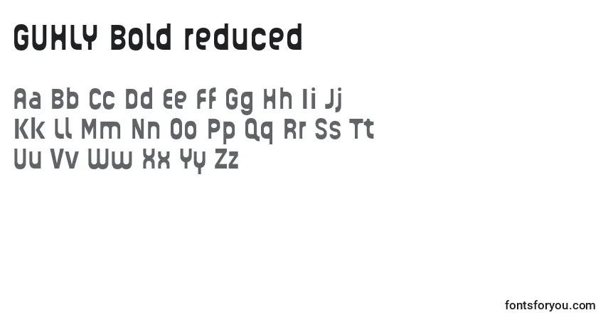 Czcionka GUHLY Bold reduced – alfabet, cyfry, specjalne znaki