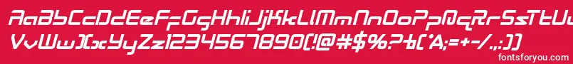 Fonte Radiospaceboldital – fontes brancas em um fundo vermelho