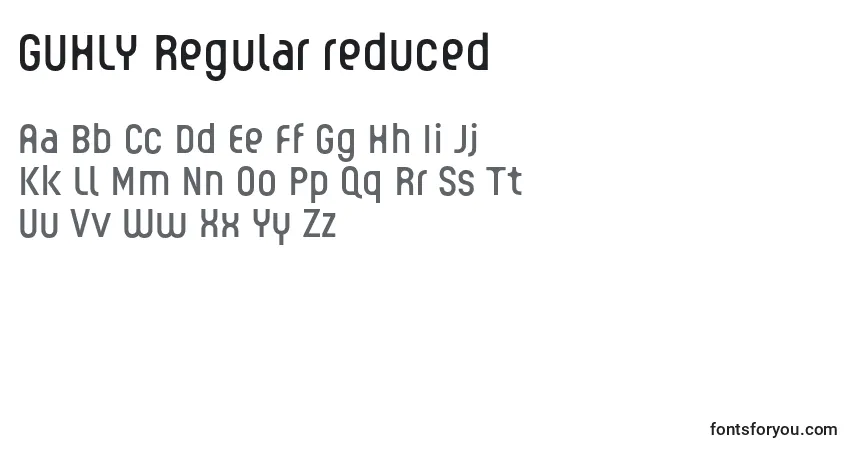 Schriftart GUHLY Regular reduced – Alphabet, Zahlen, spezielle Symbole