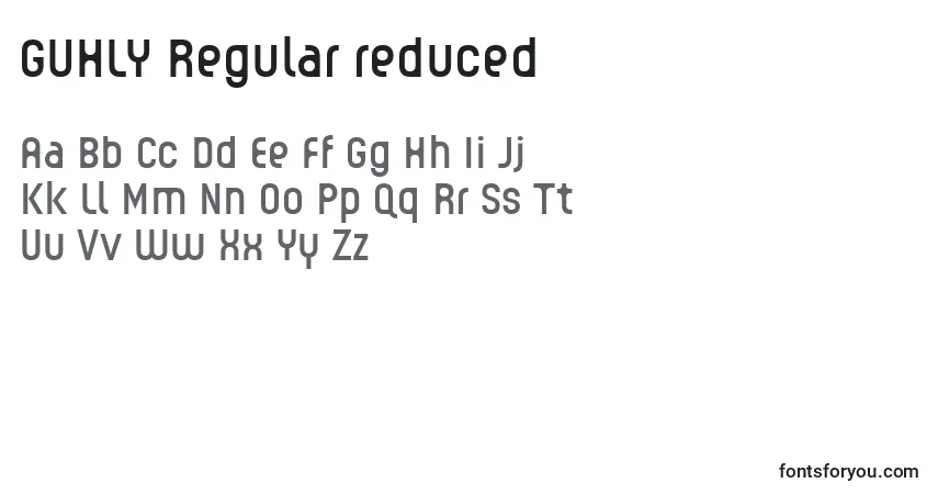 Schriftart GUHLY Regular reduced (128721) – Alphabet, Zahlen, spezielle Symbole