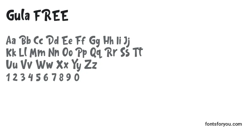 Schriftart Gula FREE – Alphabet, Zahlen, spezielle Symbole