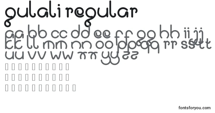 Schriftart Gulali regular – Alphabet, Zahlen, spezielle Symbole