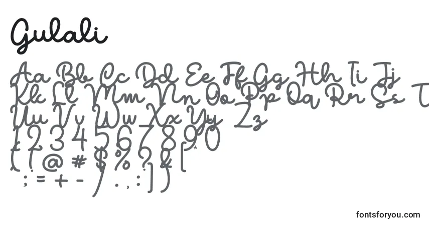 Шрифт Gulali – алфавит, цифры, специальные символы