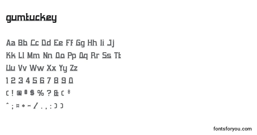 Schriftart Gumtuckey (128737) – Alphabet, Zahlen, spezielle Symbole