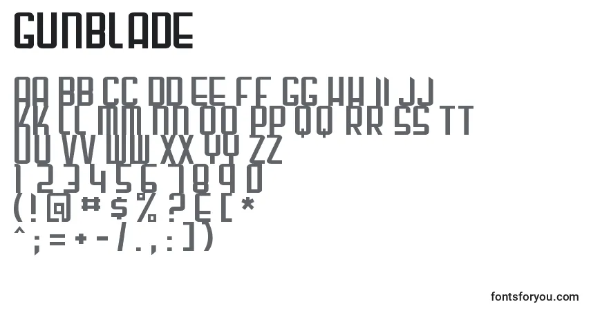 A fonte Gunblade – alfabeto, números, caracteres especiais