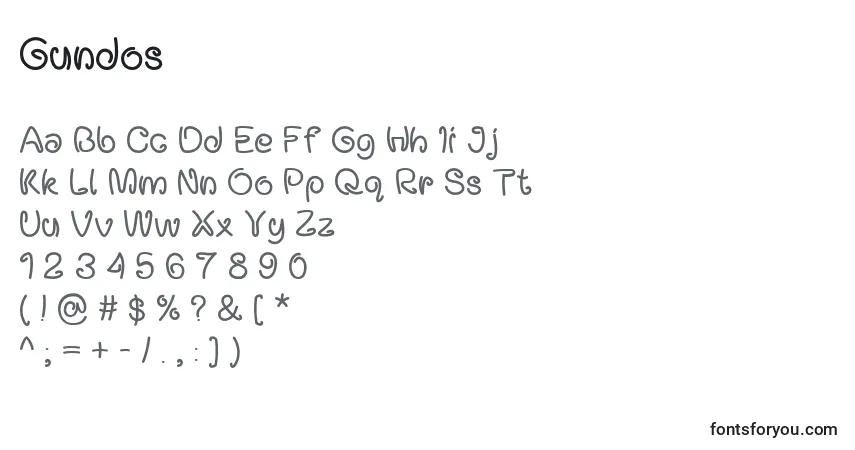 Czcionka Gundos – alfabet, cyfry, specjalne znaki