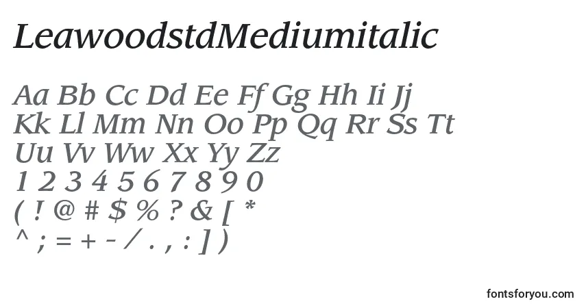 Czcionka LeawoodstdMediumitalic – alfabet, cyfry, specjalne znaki