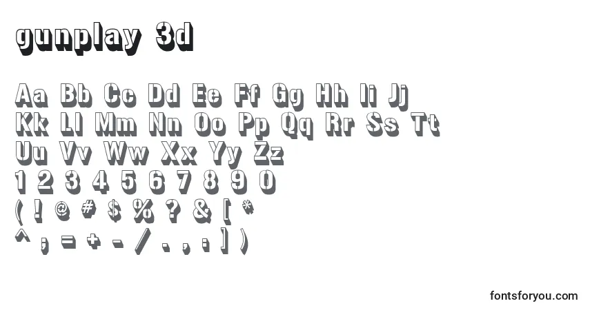 Schriftart Gunplay 3d – Alphabet, Zahlen, spezielle Symbole