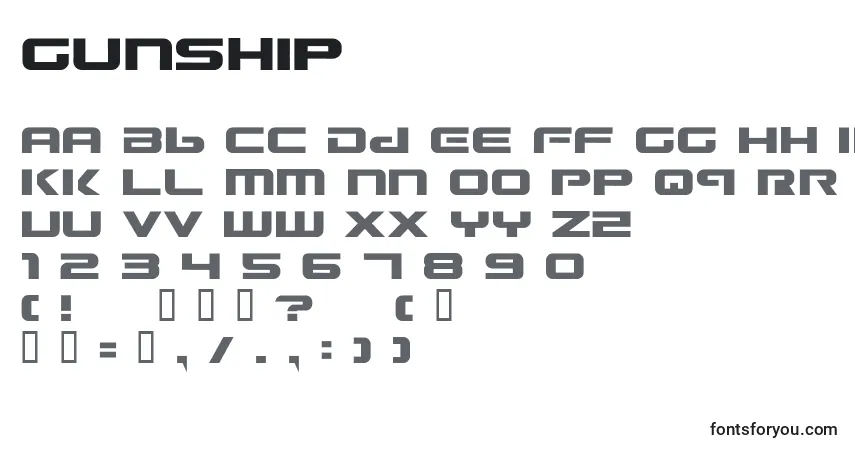 Шрифт Gunship (128742) – алфавит, цифры, специальные символы