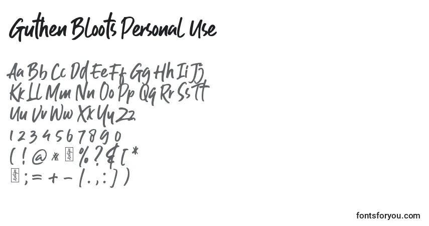 Czcionka Guthen Bloots Personal Use – alfabet, cyfry, specjalne znaki