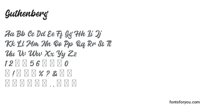 Czcionka Guthenberg – alfabet, cyfry, specjalne znaki
