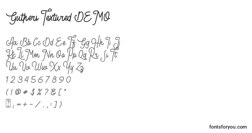 A fonte Guthers Textured DEMO – alfabeto, números, caracteres especiais