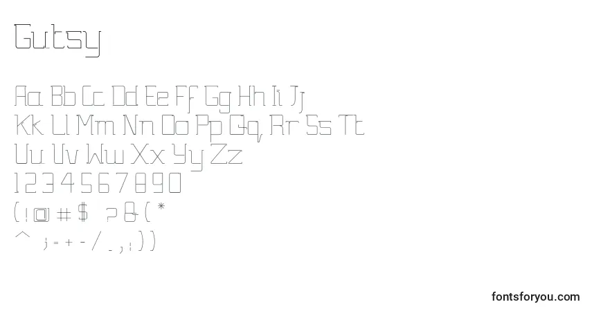 Schriftart Gutsy (128753) – Alphabet, Zahlen, spezielle Symbole