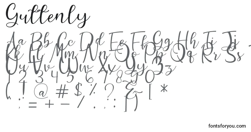Schriftart Guttenly – Alphabet, Zahlen, spezielle Symbole