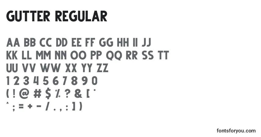 Czcionka Gutter Regular – alfabet, cyfry, specjalne znaki