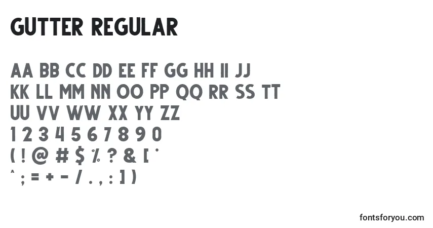 Шрифт Gutter Regular (128762) – алфавит, цифры, специальные символы