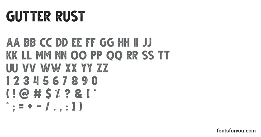 Schriftart Gutter Rust – Alphabet, Zahlen, spezielle Symbole