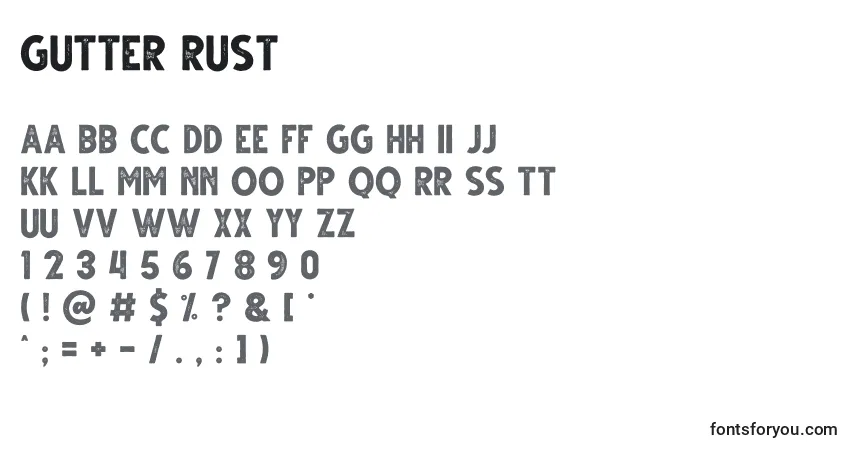Schriftart Gutter Rust (128766) – Alphabet, Zahlen, spezielle Symbole