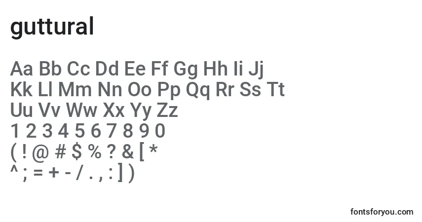 Schriftart Guttural (128767) – Alphabet, Zahlen, spezielle Symbole