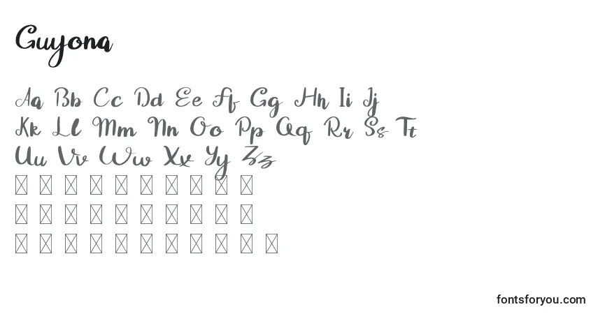 Schriftart Guyona – Alphabet, Zahlen, spezielle Symbole