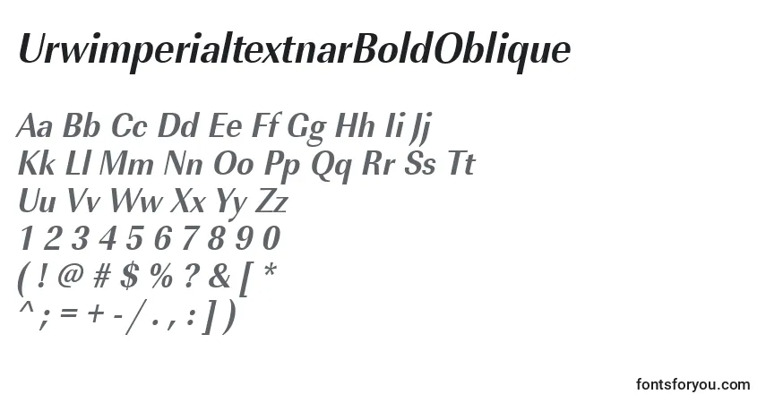 A fonte UrwimperialtextnarBoldOblique – alfabeto, números, caracteres especiais