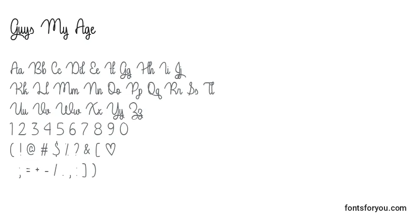Czcionka Guys My Age   (128771) – alfabet, cyfry, specjalne znaki