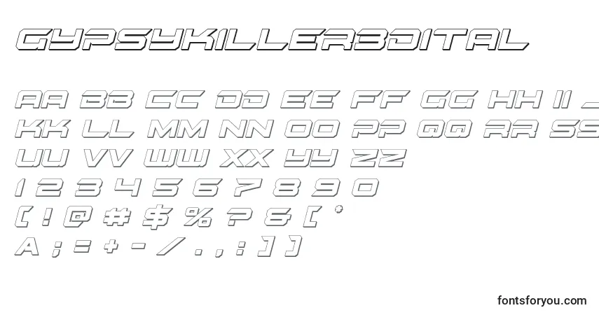 A fonte Gypsykiller3dital (128775) – alfabeto, números, caracteres especiais