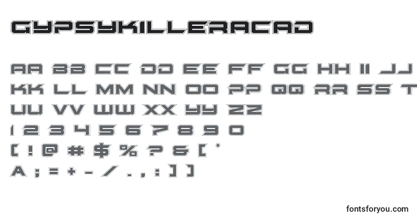 Czcionka Gypsykilleracad (128776) – alfabet, cyfry, specjalne znaki